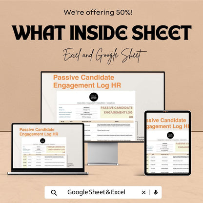 Passive Candidate Engagement Log HR Template | Recruitment Tracker Spreadsheet | Talent Pipeline CRM | Excel & Google Sheets Hiring Log