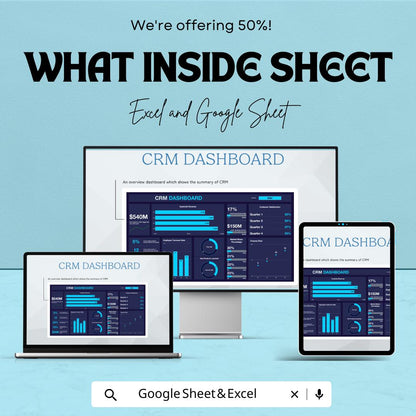CRM Dashboard Template for Sales and Customer Metrics | Google Sheet | Real-Time Data Visualization | Automated Tracking & Reporting