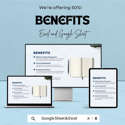 Delivery Receipt Note Template | Excel & Google Sheets | Editable Delivery Form | Goods Received Note | Shipment Record Template