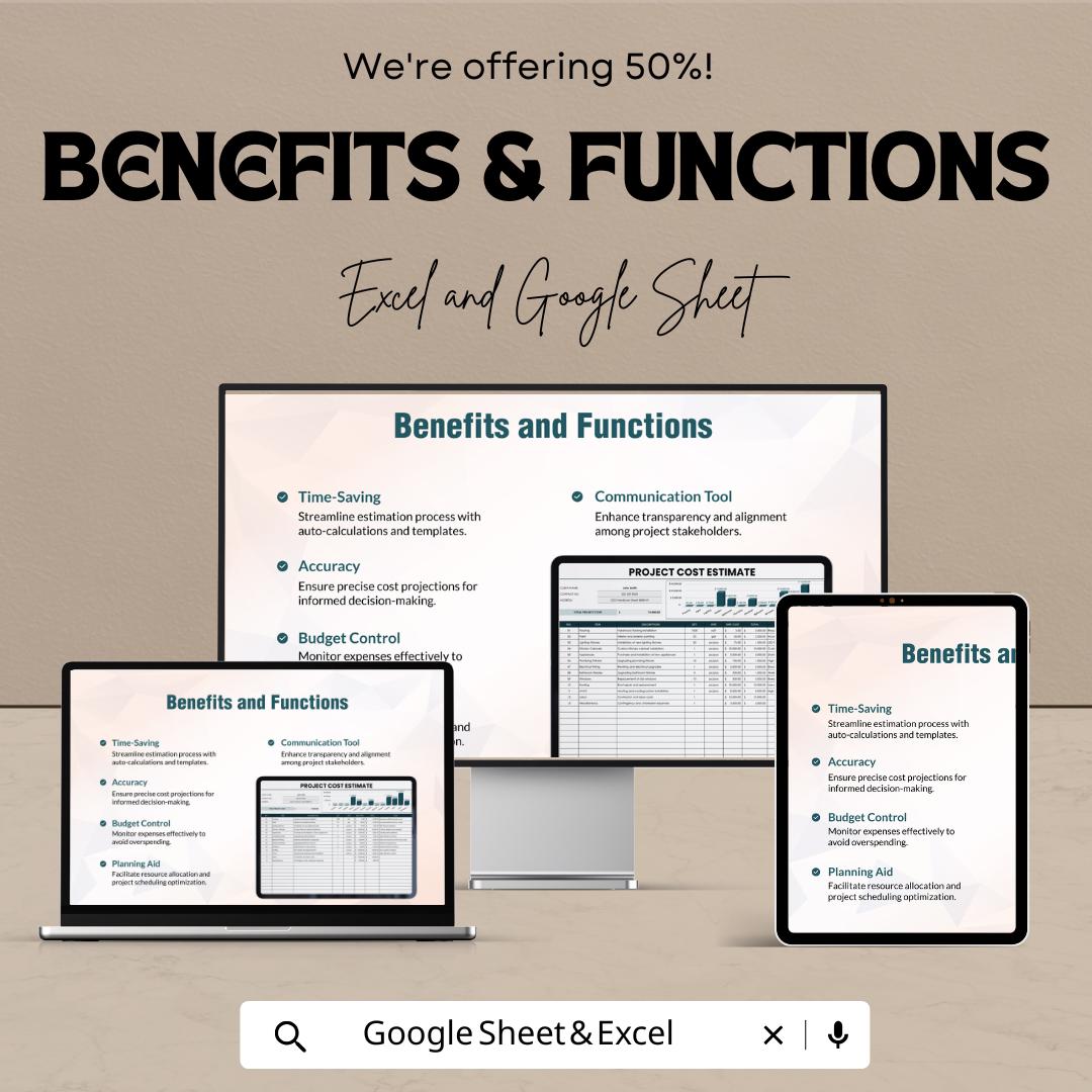 Project Cost Estimate Sheet | Excel and Google Sheets | Editable Budget & Expense Estimator | Client Cost Breakdown Template