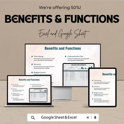 Project Cost Estimate Sheet | Excel and Google Sheets | Editable Budget & Expense Estimator | Client Cost Breakdown Template