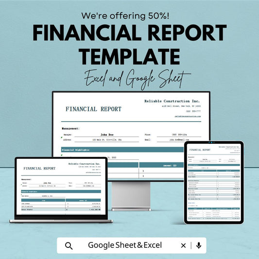 Financial Report Sheet Template | Excel & Google Sheets | Income Statement, Balance Sheet, Cash Flow, Financial Analysis Tool