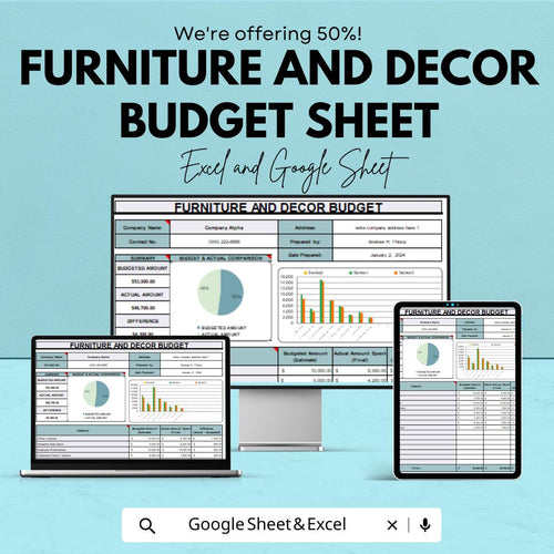 Furniture and Decor Budget Sheet | Excel and Google Sheets | Interior Expense Tracker | Home Renovation Budget Planner | Instant Download