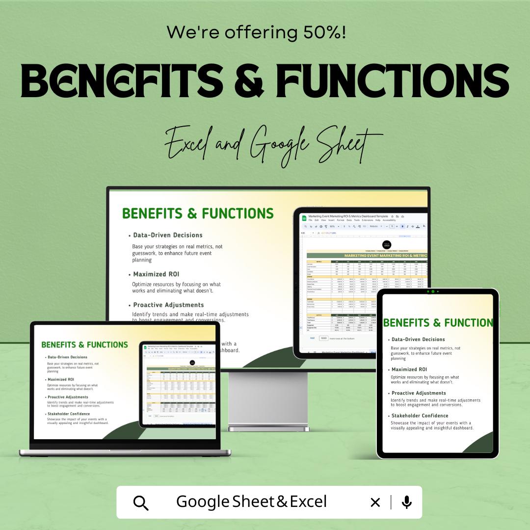 Marketing Event ROI & Metrics Dashboard Template | Event Marketing Tracker | KPI and Analytics Spreadsheet | Event Performance Dashboard