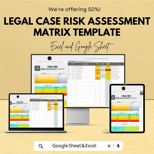 Legal Case Risk Assessment Matrix Template | Legal Risk Analysis Tool for Excel & Google Sheets | Case Evaluation Spreadsheet