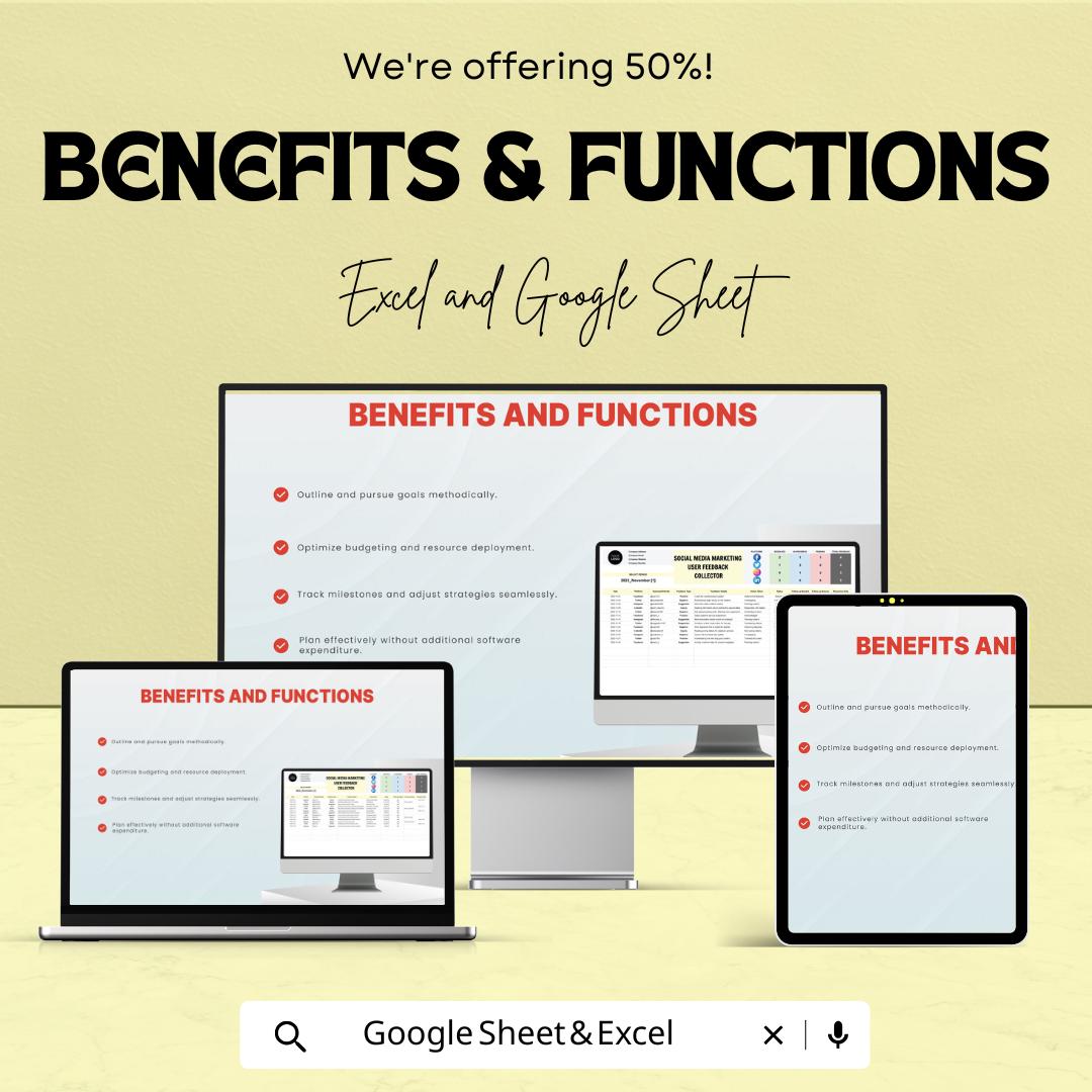 Social Media User Feedback Collector Template | Feedback Tracker | Social Media Response Log | Marketing Feedback Manager