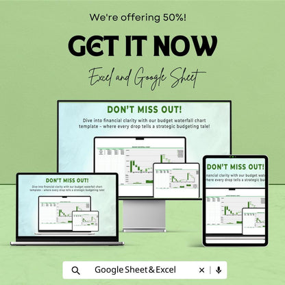 Budget Waterfall Chart Template | Excel & Google Sheets Budget Tracker | Financial Analysis Spreadsheet | Income Expense Breakdown Chart