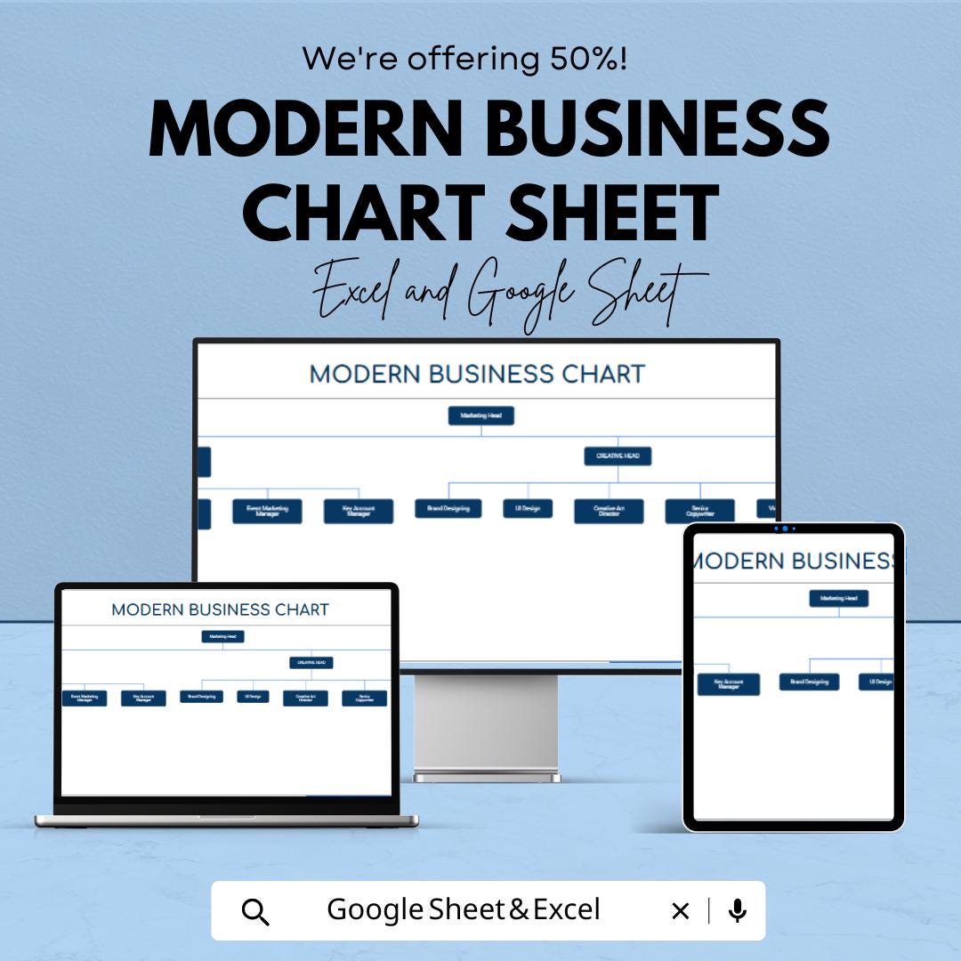 Modern Business Chart Sheet for Excel & Google Sheets - 50% Off - Organizational Chart Template