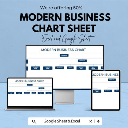Modern Business Chart Sheet for Excel & Google Sheets - 50% Off - Organizational Chart Template