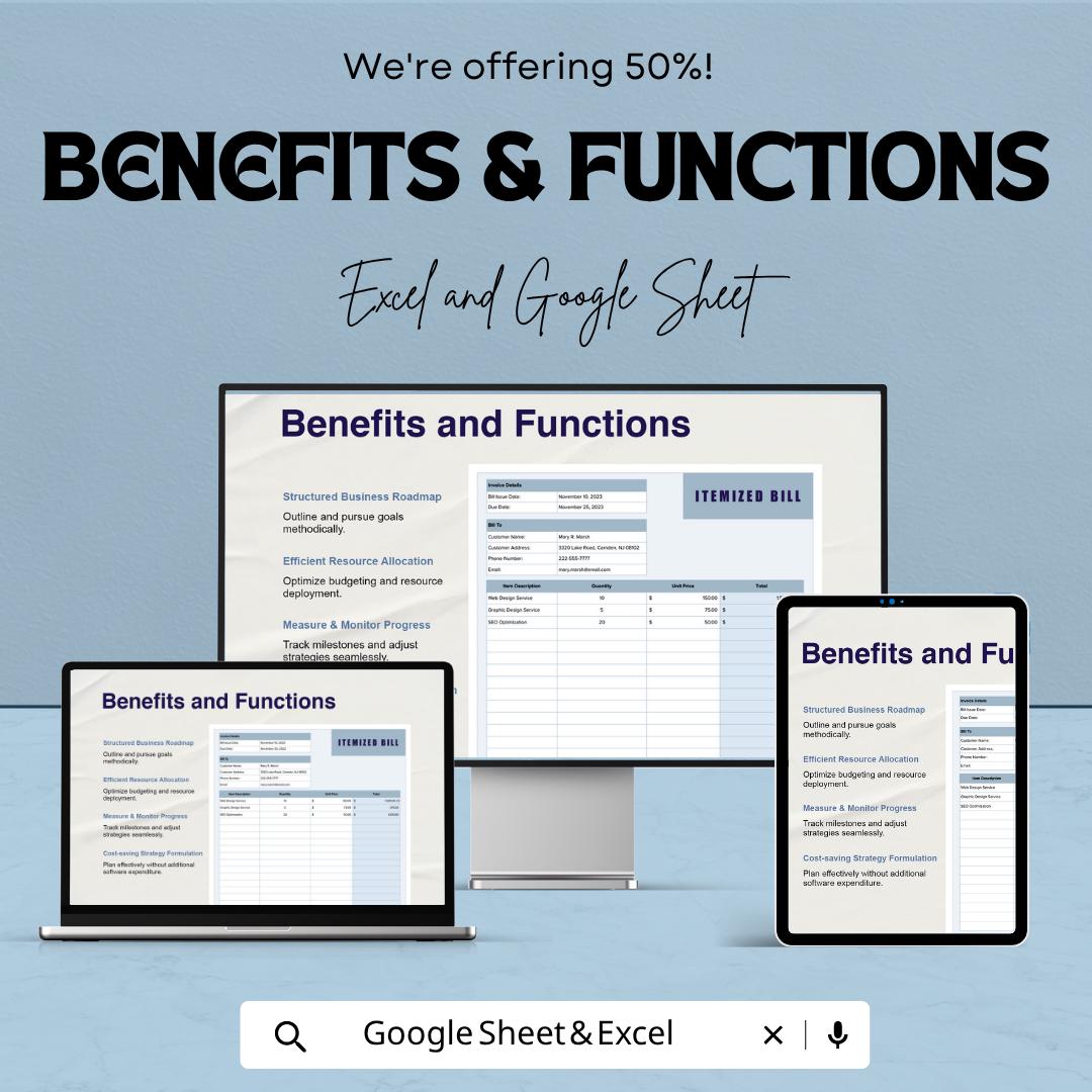 Itemized Bill Template Excel Google Sheets | Invoice Template Spreadsheet | Billing Tracker | Business Invoice Template | Digital Bill