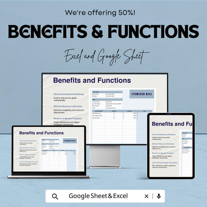Itemized Bill Template Excel Google Sheets | Invoice Template Spreadsheet | Billing Tracker | Business Invoice Template | Digital Bill