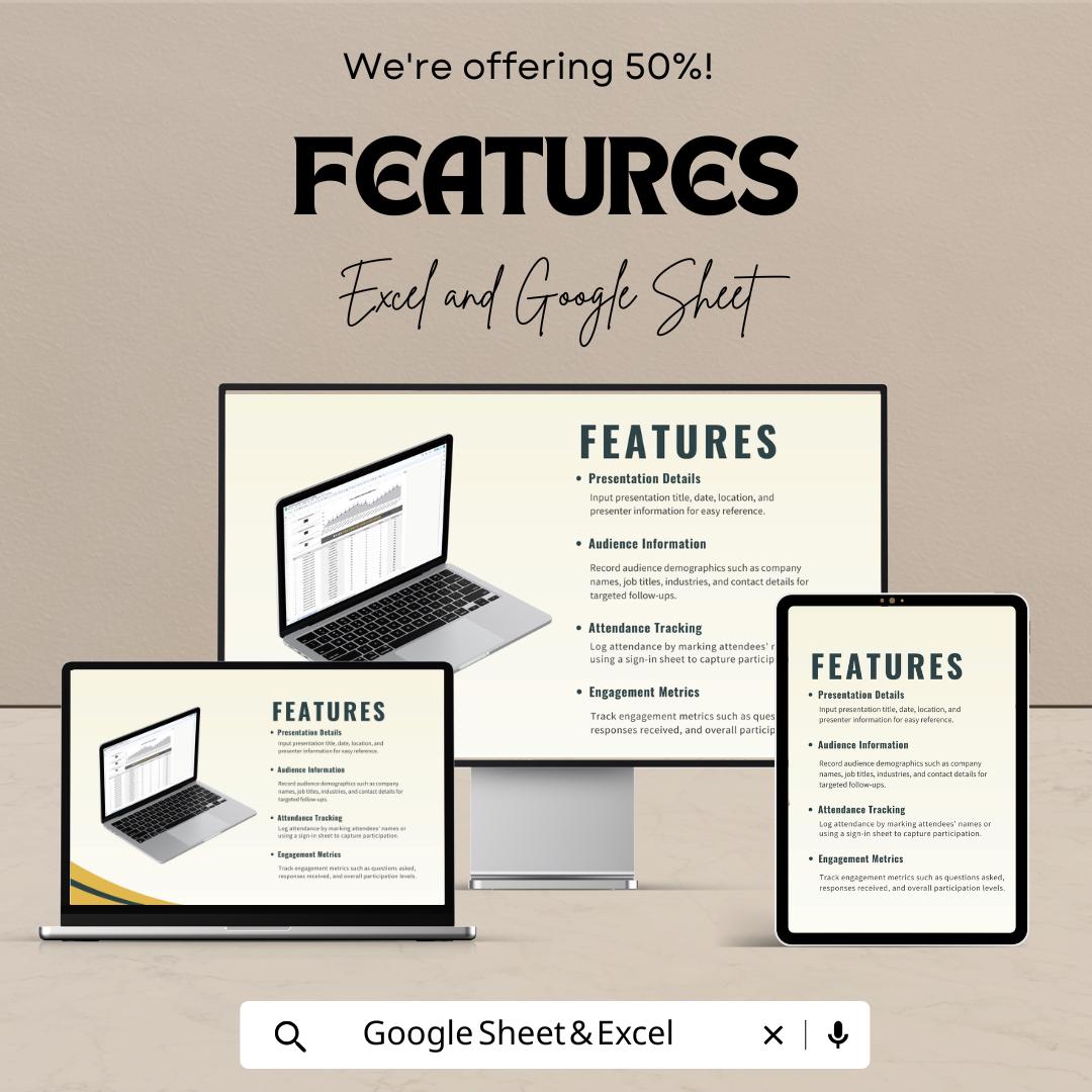 Sales Presentation Audience Count Template | Audience Tracking Spreadsheet | Sales Analytics Dashboard | Excel & Google Sheets