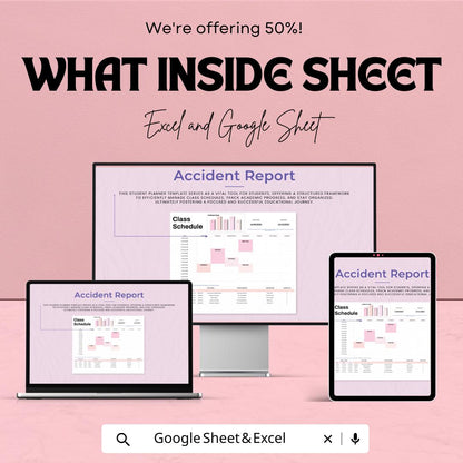 Student Planner Sheet | Class Schedule and Academic Tracker | Excel & Google Sheets | Study Organizer Template