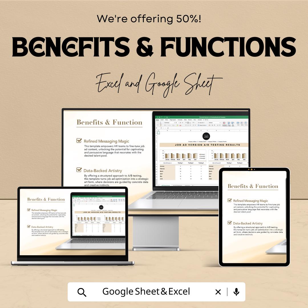 Job Ad A/B Testing Results Template | HR Recruitment Template | Job Ad Performance Tracker | Excel & Google Sheets HR Template |
