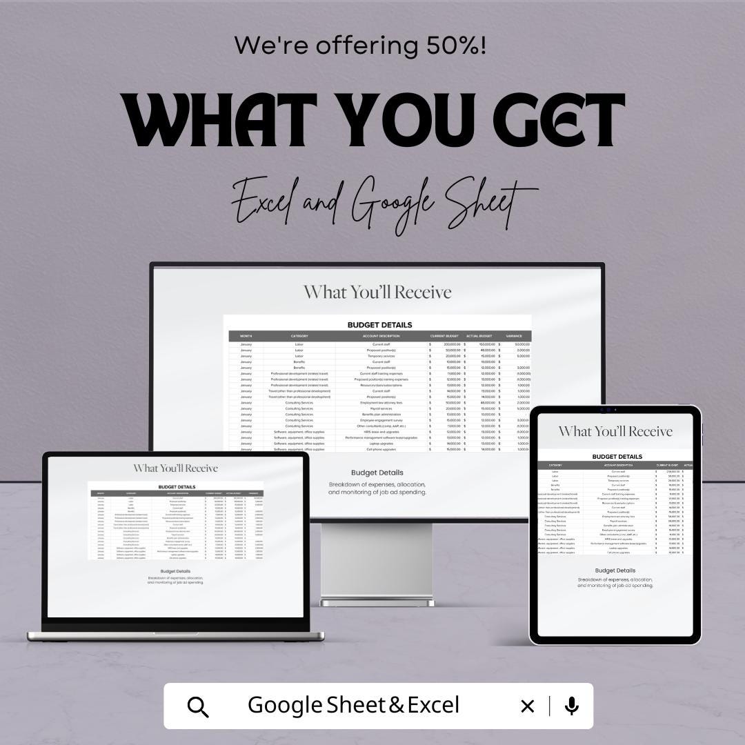 Job Ad Budget Tracker HR Sheet - Excel & Google Sheet Template for HR Professionals | Budget Management | Recruitment Expense Tracker