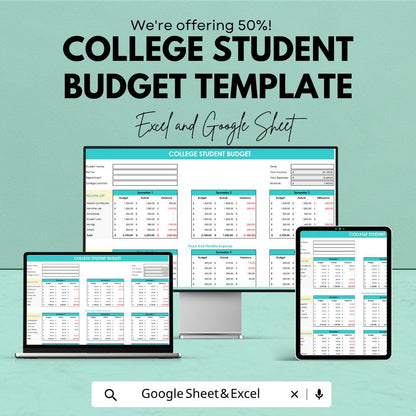 College Student Budget Template | Google Sheets Budget Planner | Excel Budget Spreadsheet | Student Expense Tracker | Monthly Finance