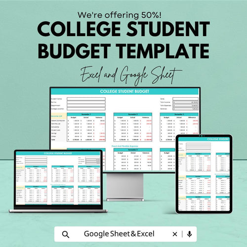 College Student Budget Template | Google Sheets Budget Planner | Excel Budget Spreadsheet | Student Expense Tracker | Monthly Finance