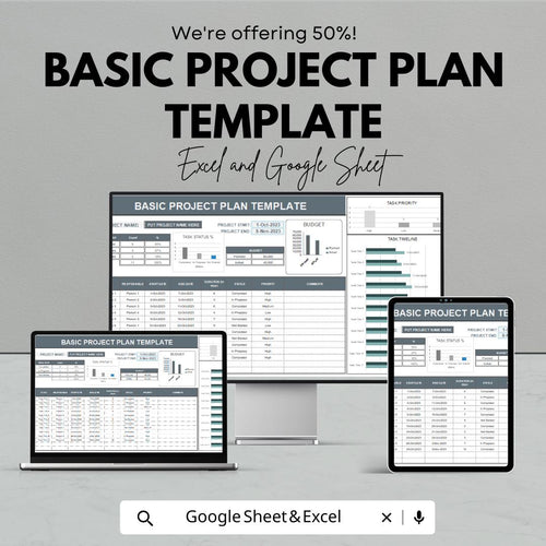 Basic Project Plan Template | Project Management Spreadsheet | Google Sheets and Excel Task Tracker | Budget & Timeline Planner