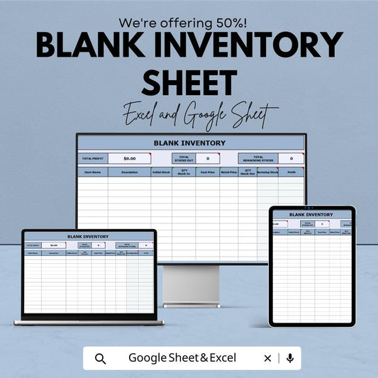 Blank Inventory Sheet Template | Excel & Google Sheets | Inventory Management, Stock Tracker, Customizable Template | Instant Download