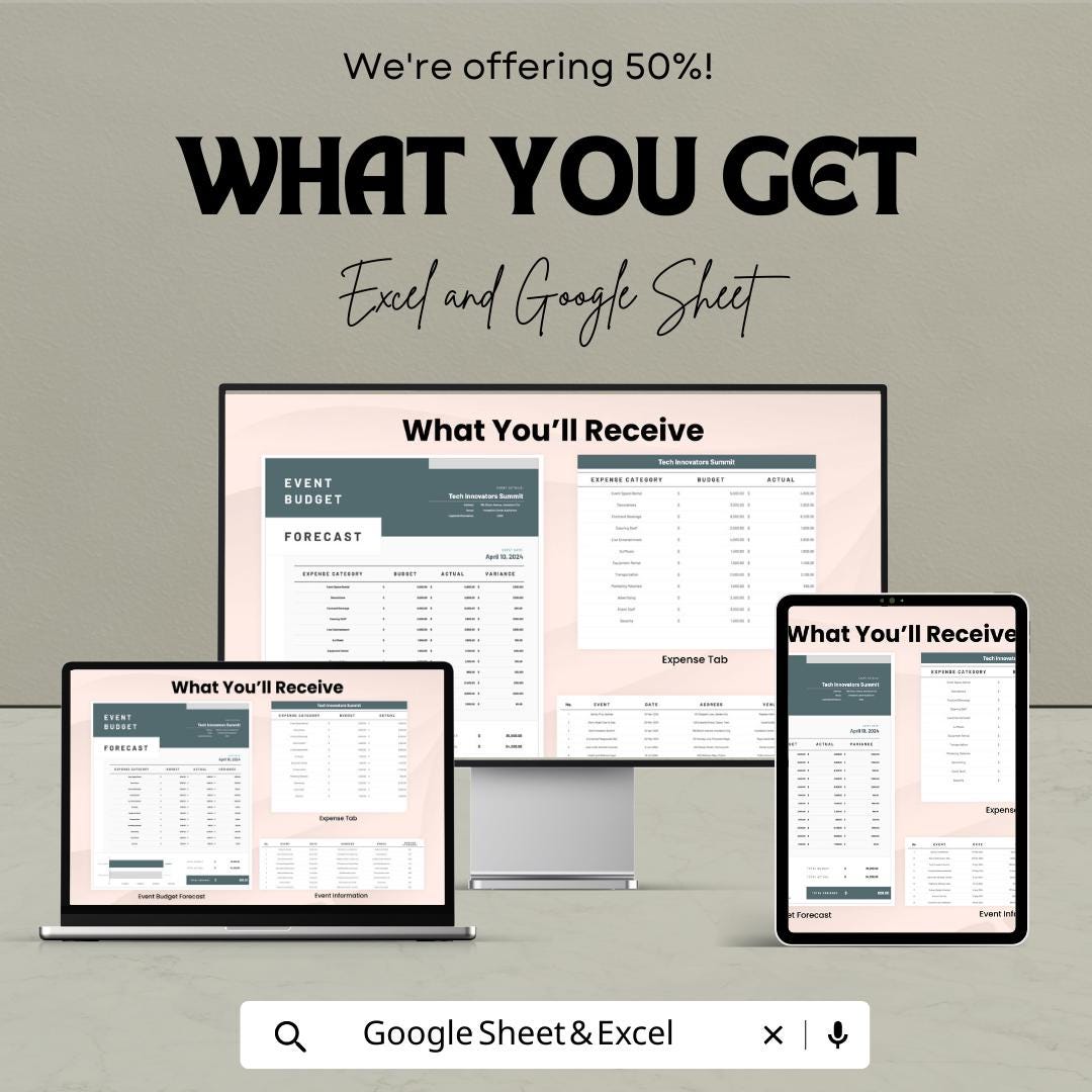 Event Budget Forecast Template | Event Budget Planner Spreadsheet | Expense Tracker | Google Sheets and Excel