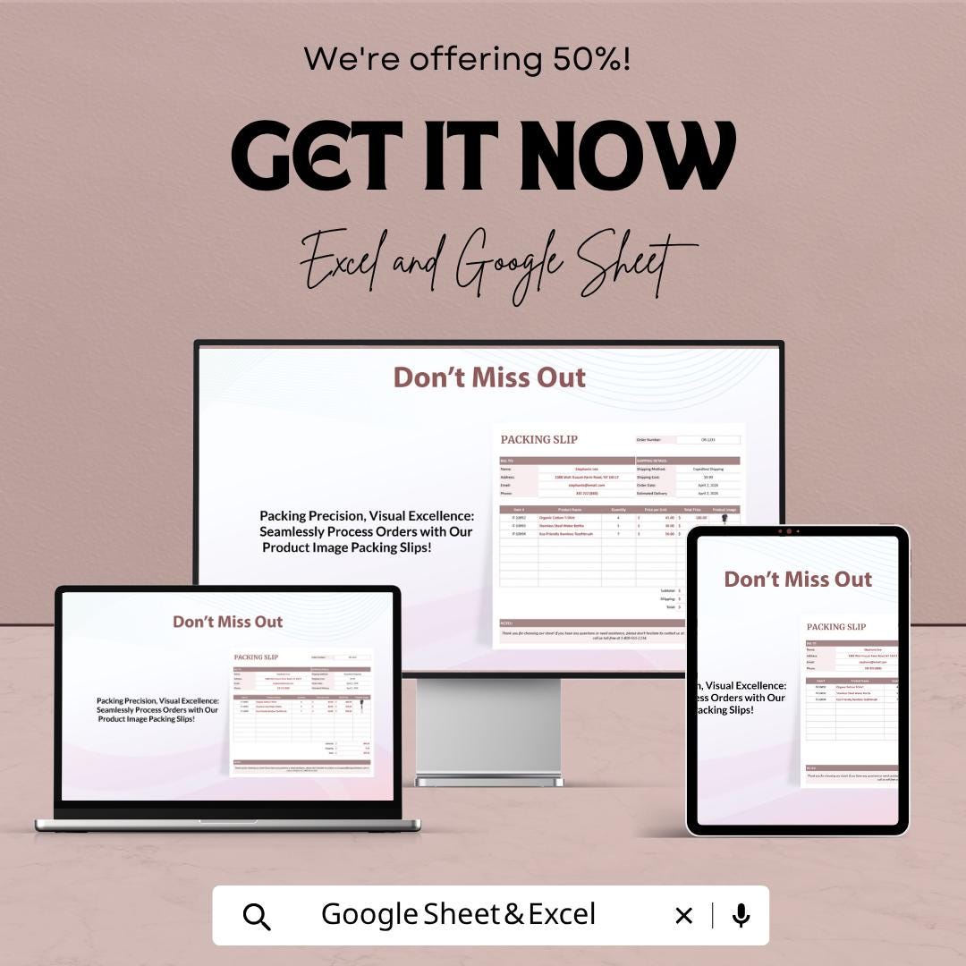 Packing Slip Template with Product Images | Order Management Spreadsheet | Invoice & Packing List | Small Business Tool