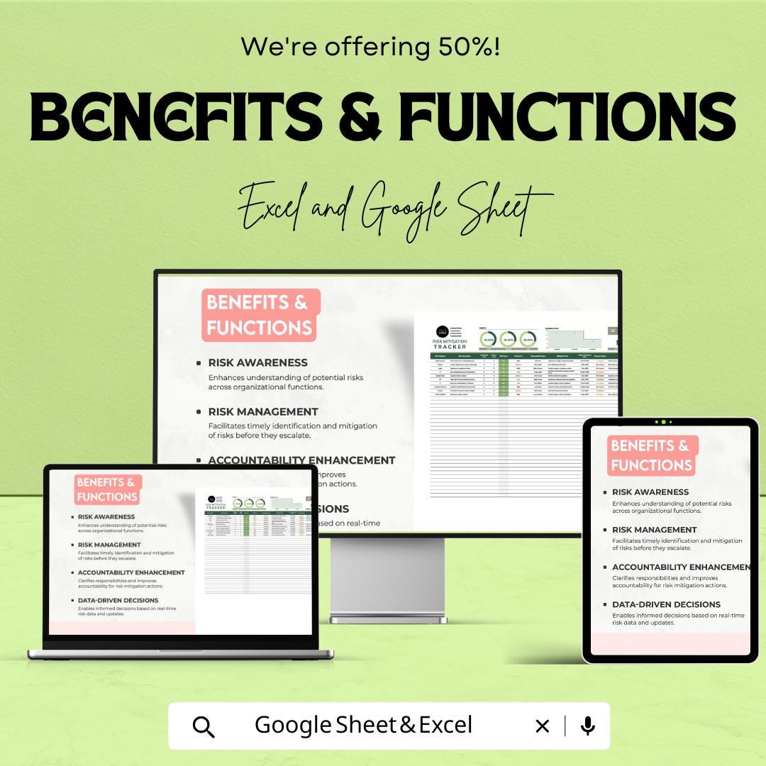 Risk Mitigation Tracker Template | Risk Assessment and Management Tool | Project Risk Register Spreadsheet | Excel & Google Sheets