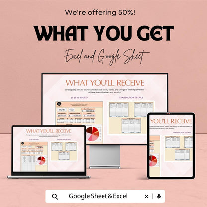 50 30 20 Budget Template | Monthly Budget Spreadsheet | Personal Finance Planner | Excel & Google Sheets