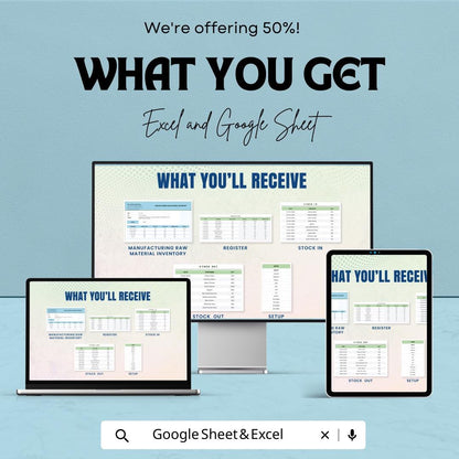 Manufacturing Raw Material Inventory Template | Production Stock Tracker | Material Inventory Log | Factory Inventory Sheet