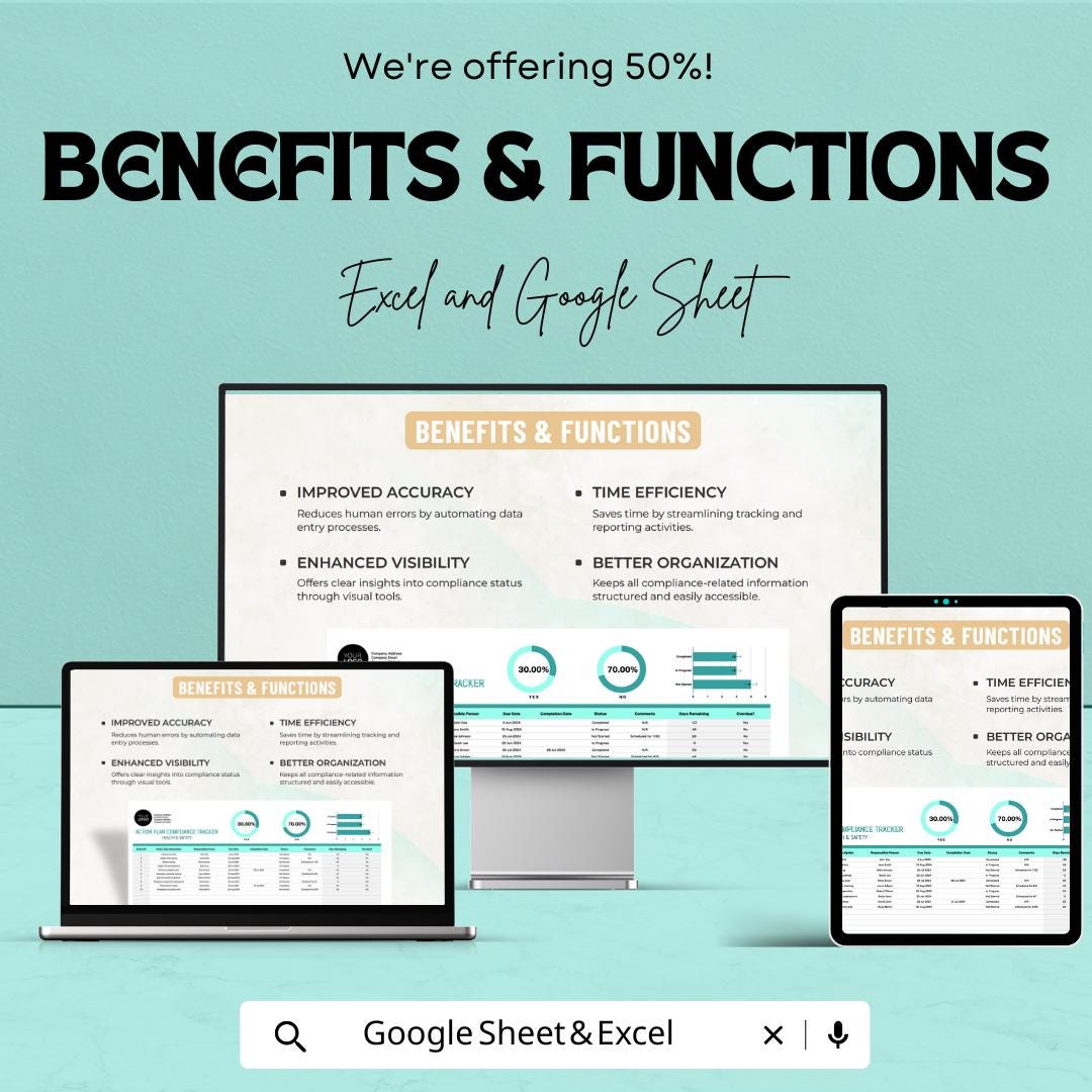 Health & Safety Action Plan Compliance Tracker Template | Excel and Google Sheets | Safety Compliance Tracker | Action Plan Spreadsheet