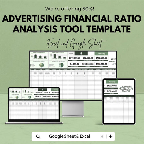 Advertising Financial Ratio Analysis Tool Template | ROI Calculator | Ad Campaign Performance Tracker