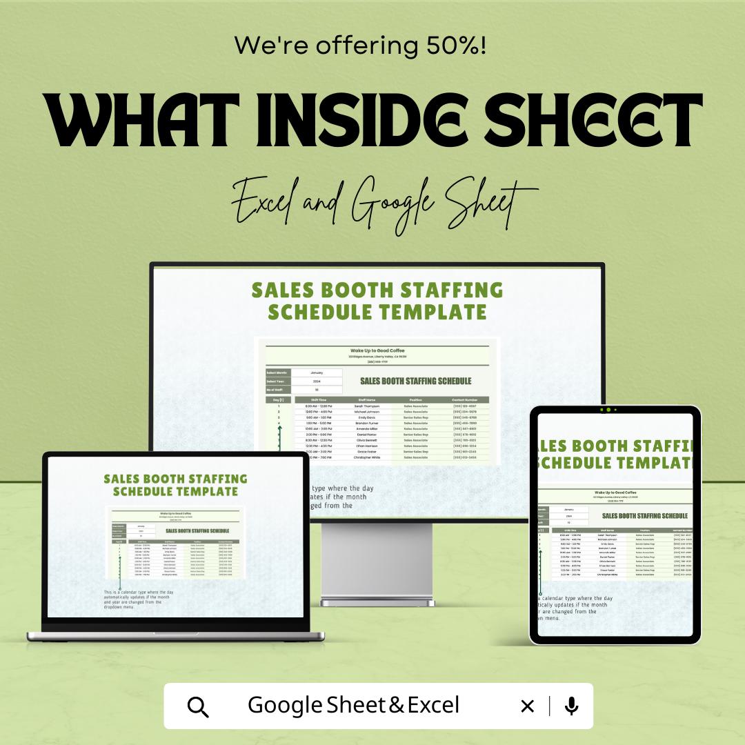 Sales Booth Staffing Schedule Template | Event Staff Planner | Trade Show Staffing Schedule | Excel & Google Sheets