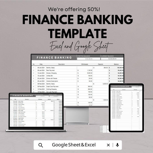 Finance Banking Template | Transaction Tracker | Income and Expense Log | Account Balance Spreadsheet