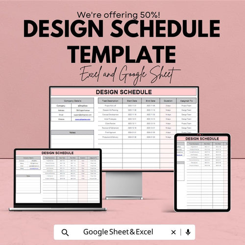 Design Schedule Template | Project Timeline Tracker | Task Management Planner | Editable Dashboard | Instant Download