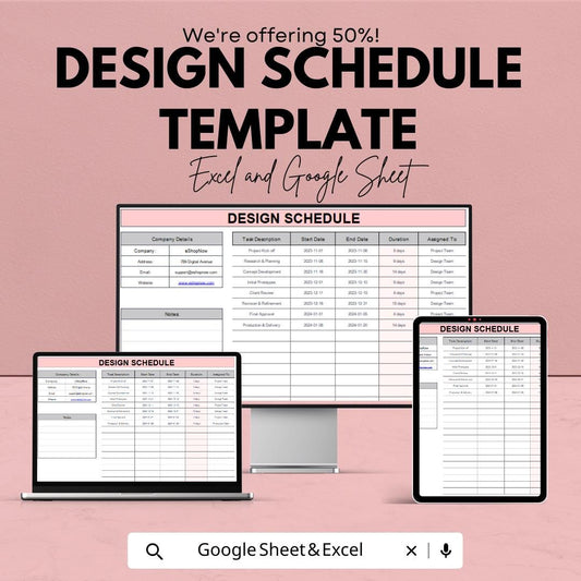 Design Schedule Template | Project Timeline Tracker | Task Management Planner | Editable Dashboard | Instant Download