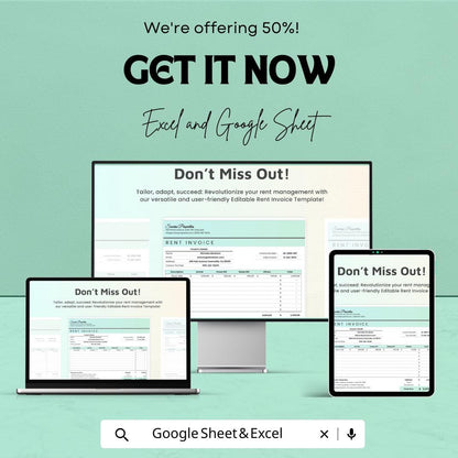 Editable Rent Invoice Template for Excel & Google Sheets – 50% Off – Customizable Rent Invoice for Property Management