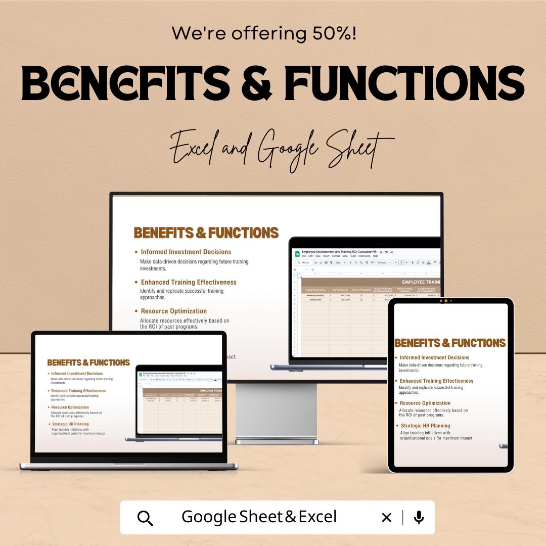 Employee Development and Training ROI Calculator | HR Training ROI Template | Employee Training Cost Analysis | Excel & Google Sheets