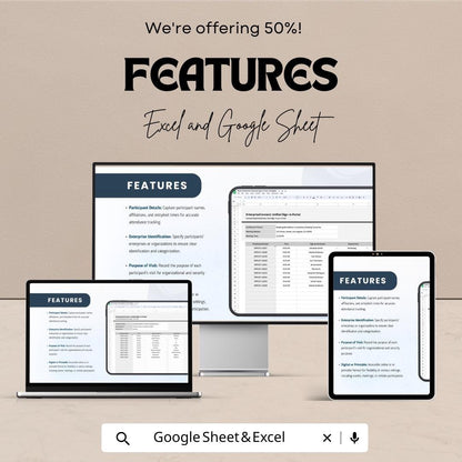 Multi-Enterprise Practical Sign-In Form Sheet | Employee Attendance & Sign-In Template | Excel and Google Sheet Format