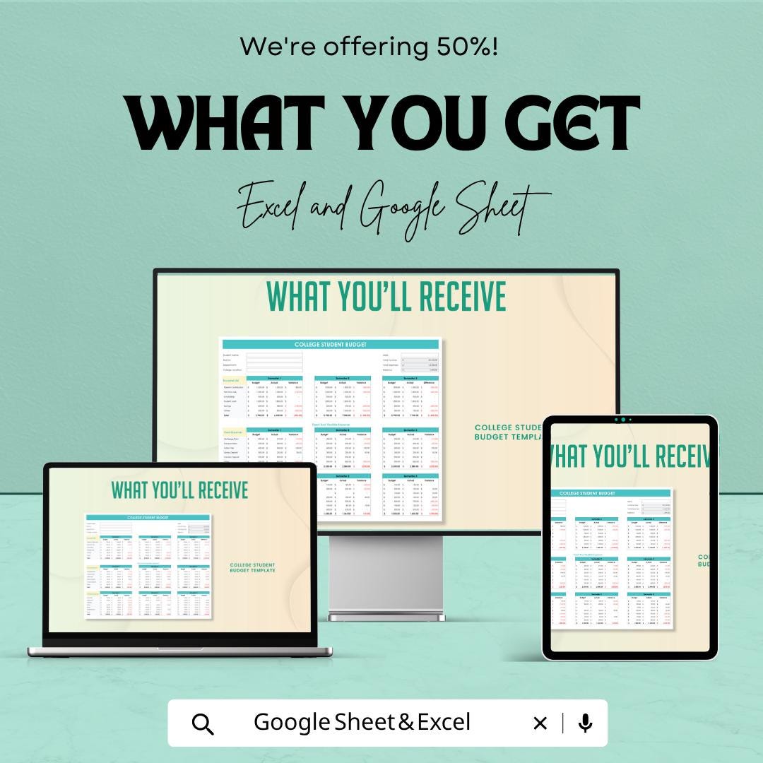 College Student Budget Template | Google Sheets Budget Planner | Excel Budget Spreadsheet | Student Expense Tracker | Monthly Finance