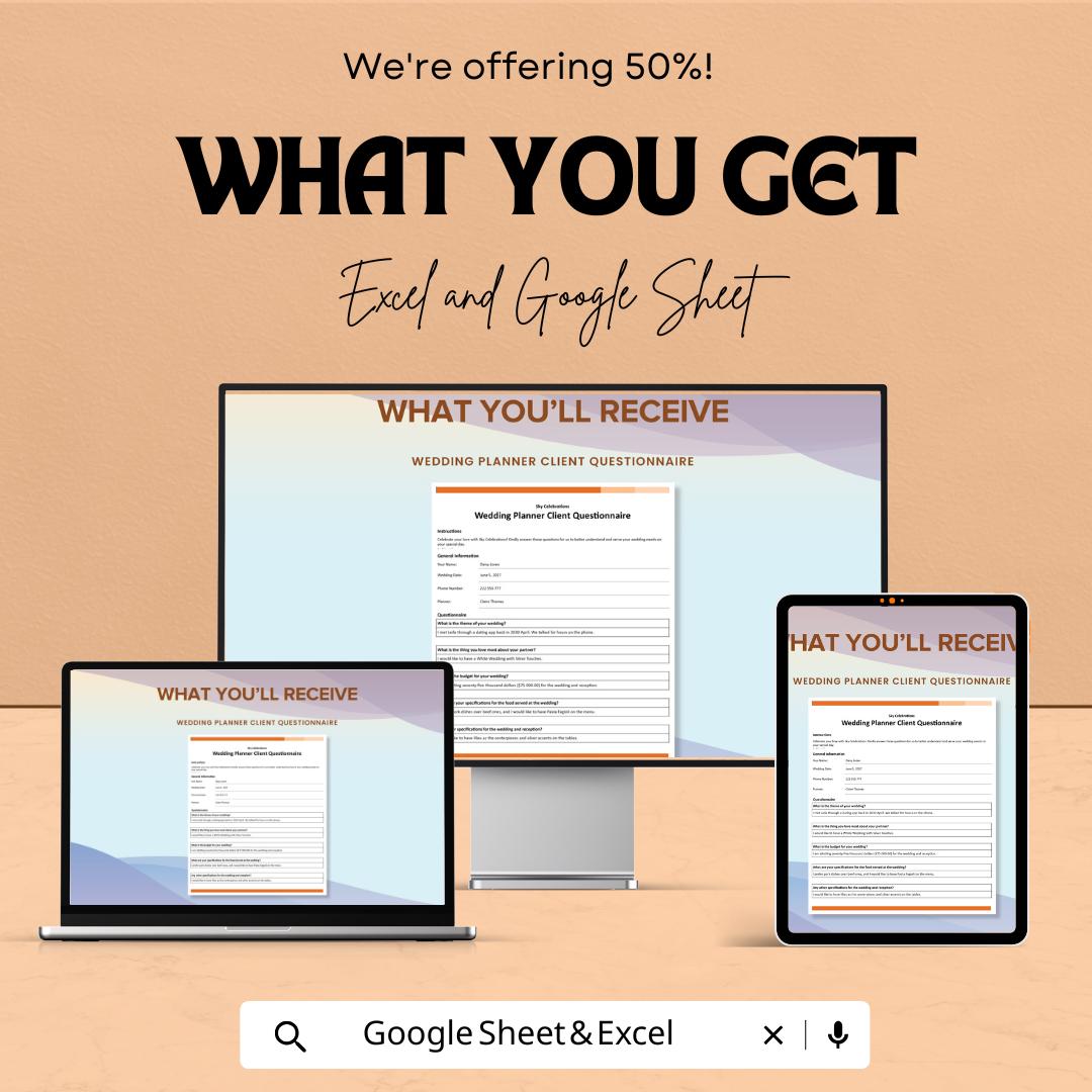 Wedding Planner Client Questionnaire Sheet | Editable Google Sheet & Excel Template | Event Planning Form | Wedding Client Intake Form