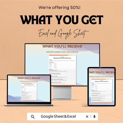 Wedding Planner Client Questionnaire Sheet | Editable Google Sheet & Excel Template | Event Planning Form | Wedding Client Intake Form