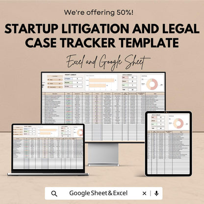 Startup Litigation and Legal Case Tracker Template | Excel & Google Sheets | Legal Case Management, Lawsuit Tracker, Startup Legal Tool