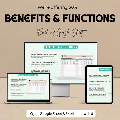 Administration Purchase Requisition Log Template, Purchase Request Tracker, Procurement Log Spreadsheet, Excel & Google Sheets
