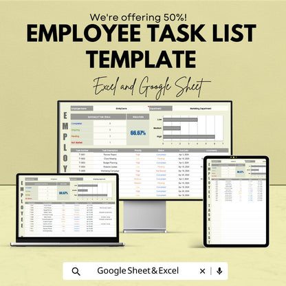 Employee Task List Template | Employee Tracker Spreadsheet | Staff Task Manager | Employee Productivity Tracker | Work Planner
