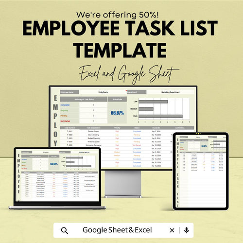 Employee Task List Template | Employee Tracker Spreadsheet | Staff Task Manager | Employee Productivity Tracker | Work Planner