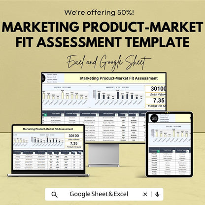 Marketing Product-Market Fit Assessment Template | Business Strategy Spreadsheet | Product Evaluation Tool | Market Analysis Template