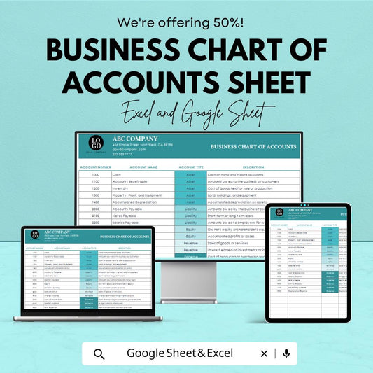 Business Chart of Accounts Sheet for Excel & Google Sheets - 50% Off - Organized Accounting Template for Small Businesses