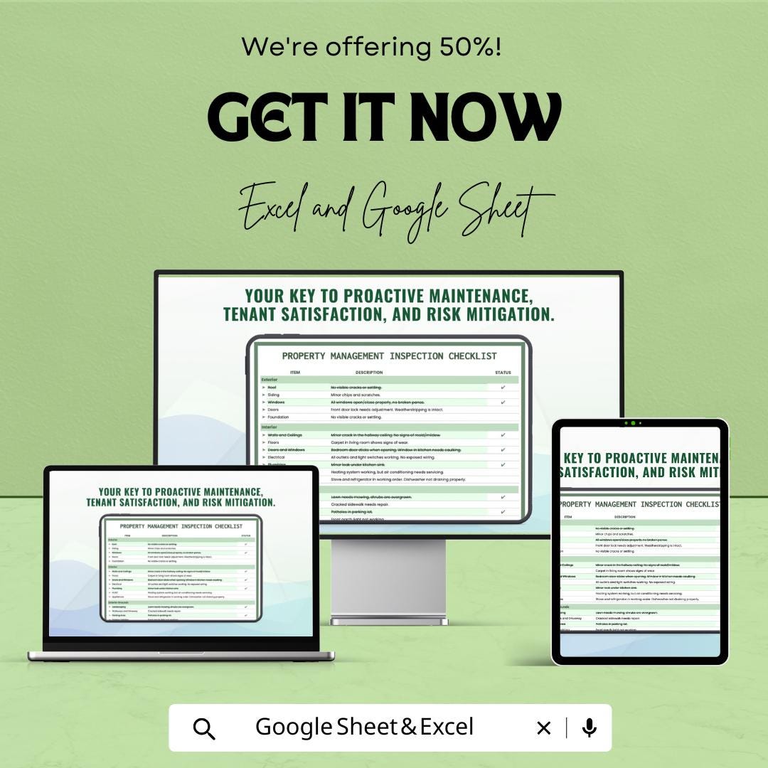 Property Management Inspection Checklist Sheet | Google Sheets Template | Property Inspection, Maintenance & Tenant Satisfaction |