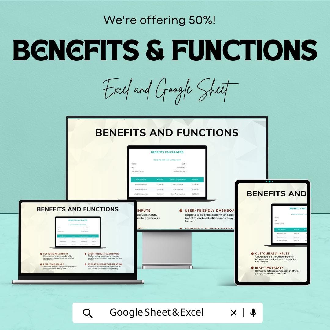 Benefits Calculator Template | Compensation Calculator | Employee Benefits Breakdown Tool | Salary & Benefits Summary Spreadsheet
