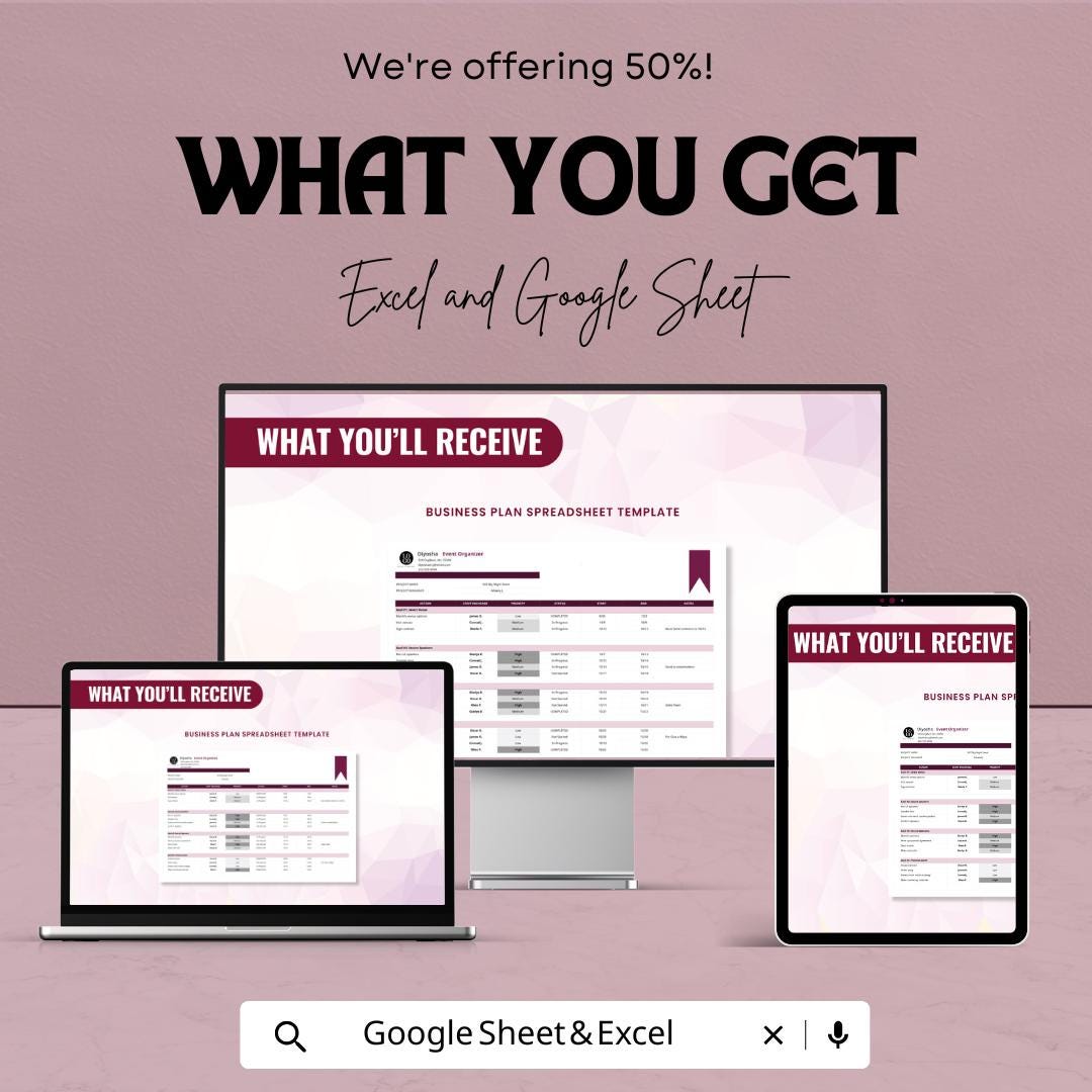Business Plan Spreadsheet Template | Budget, Financial Planning, and Goal Tracker | Google Sheets & Excel Format