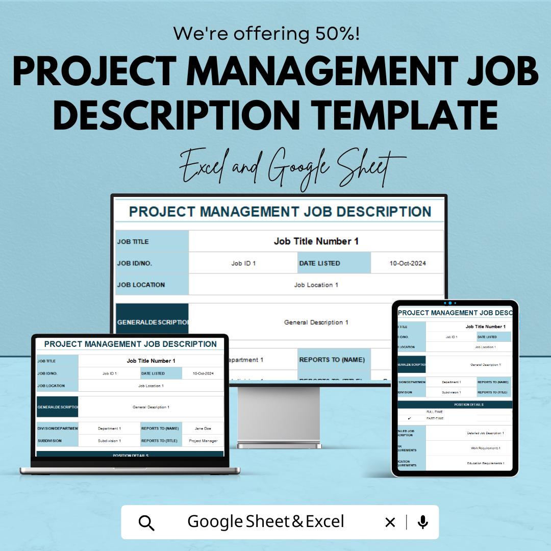 Project Management Job Description Template | Editable Job Description | PM Role Template | Job Duties and Responsibilities